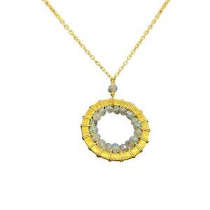 BSI Beaded Circle Pendant Necklace Gold Tone Elegant Birthday Minimalist